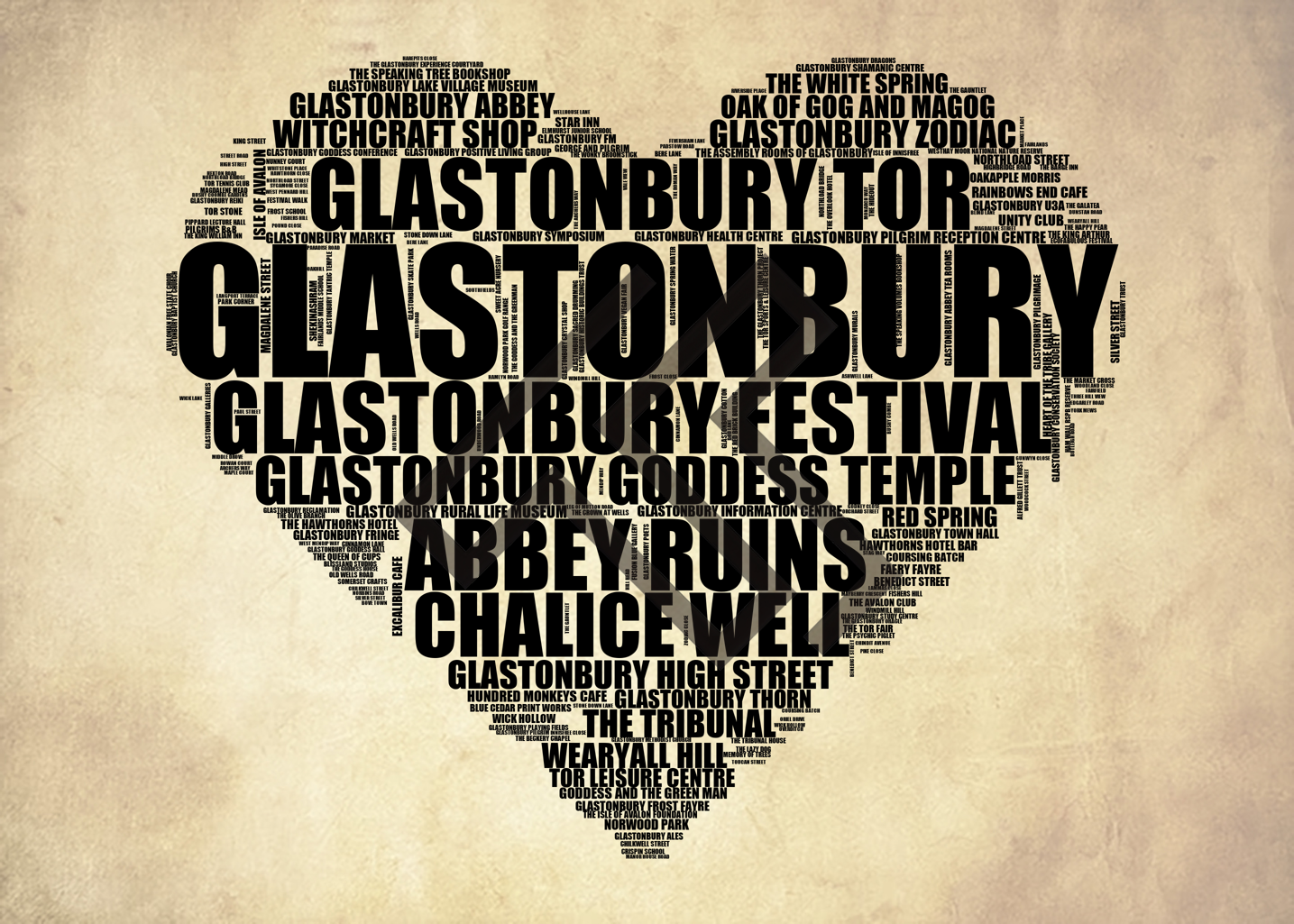 Glastonbury - Premium Typographic Word Cloud Prints, Posters & Gifts