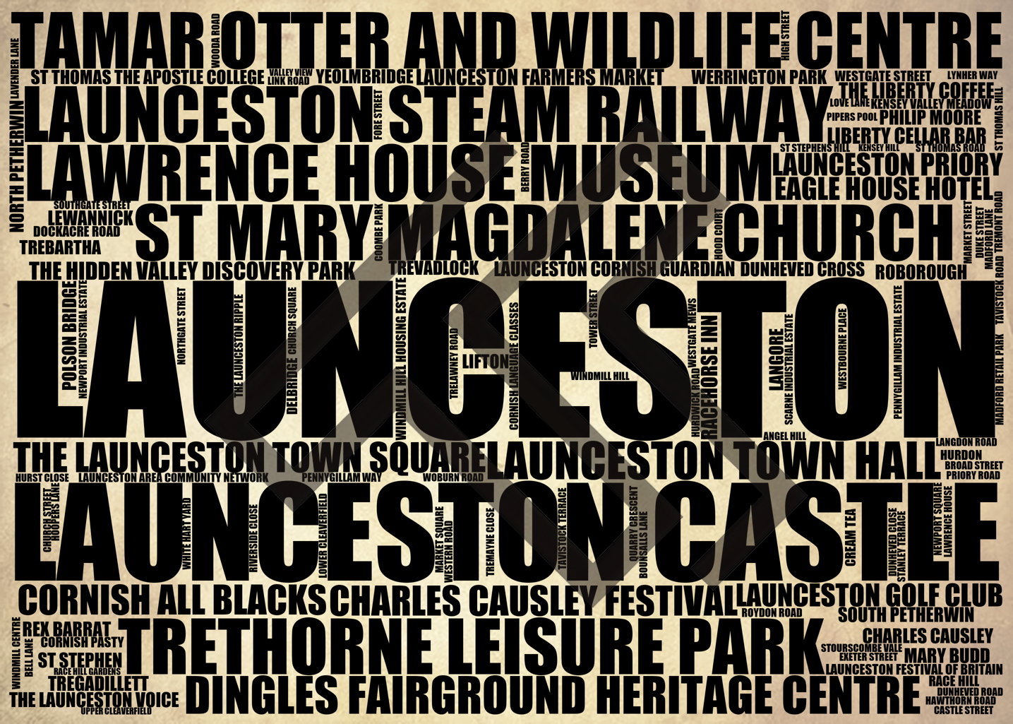 Launceston - Premium Typographic Word Cloud Prints, Posters & Gifts