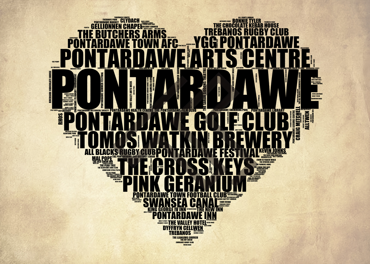 Pontardawe - Premium Typographic Word Cloud Prints, Posters & Gifts