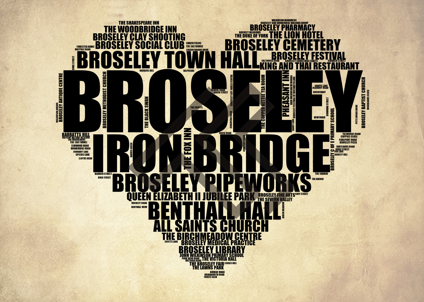 Broseley - Premium Typographic Word Cloud Prints, Posters & Gifts