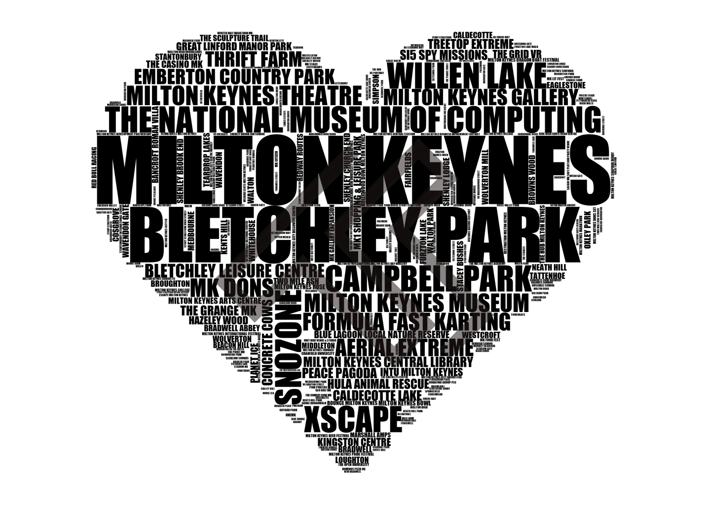 Milton Keynes - Premium Typographic Word Cloud Prints, Posters & Gifts