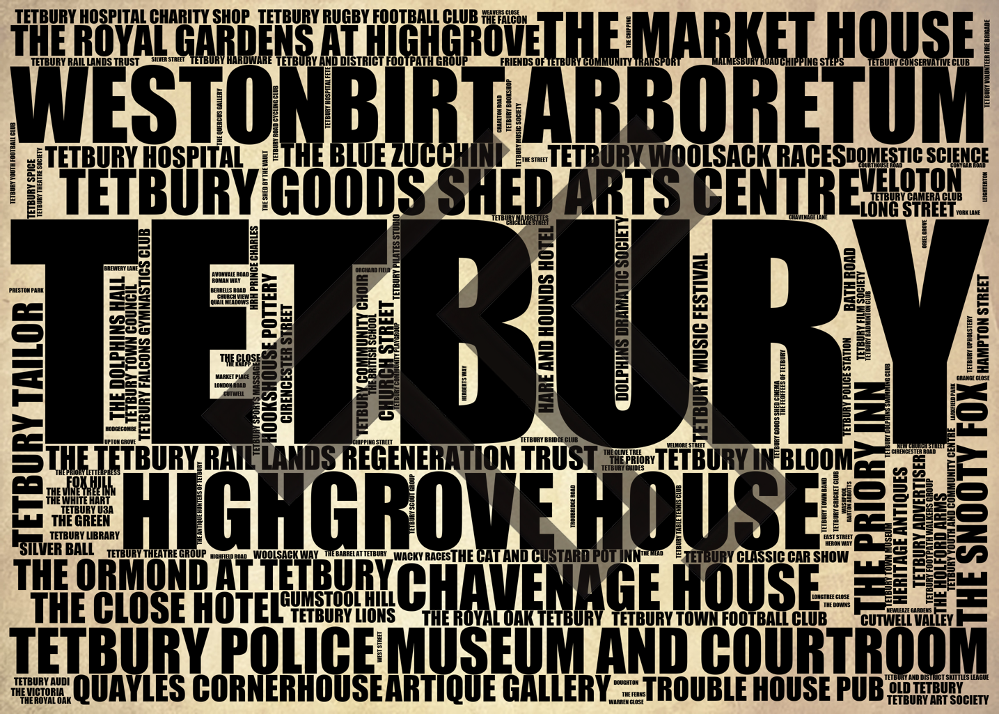 Tetbury - Premium Typographic Word Cloud Prints, Posters & Gifts