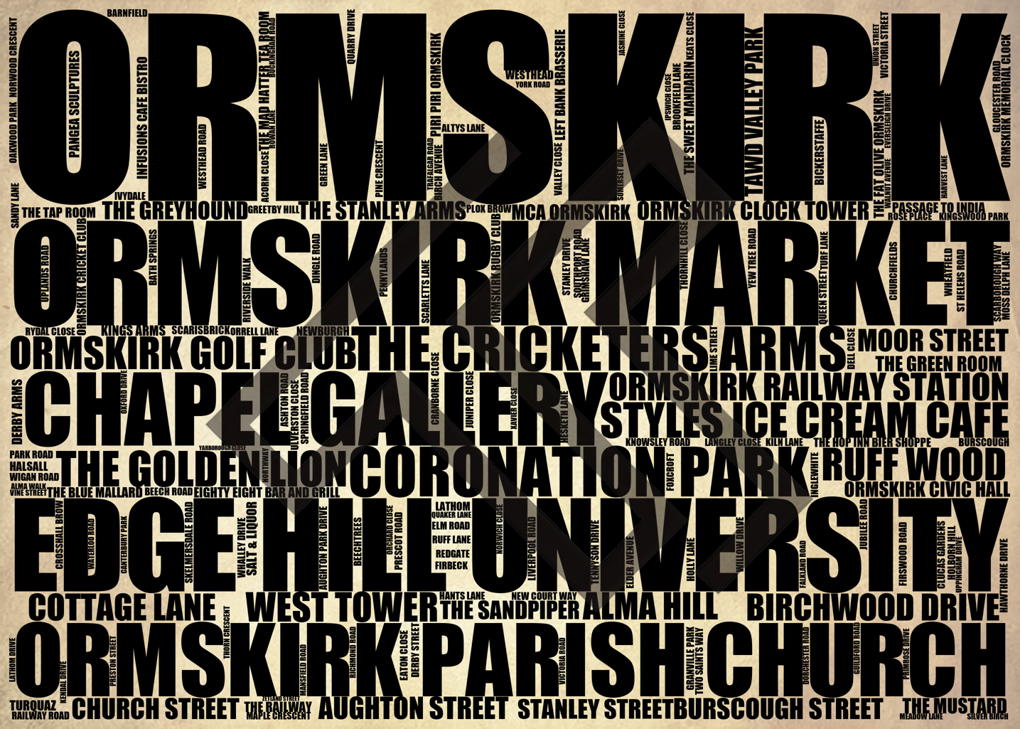 Ormskirk - Premium Typographic Word Cloud Prints, Posters & Gifts