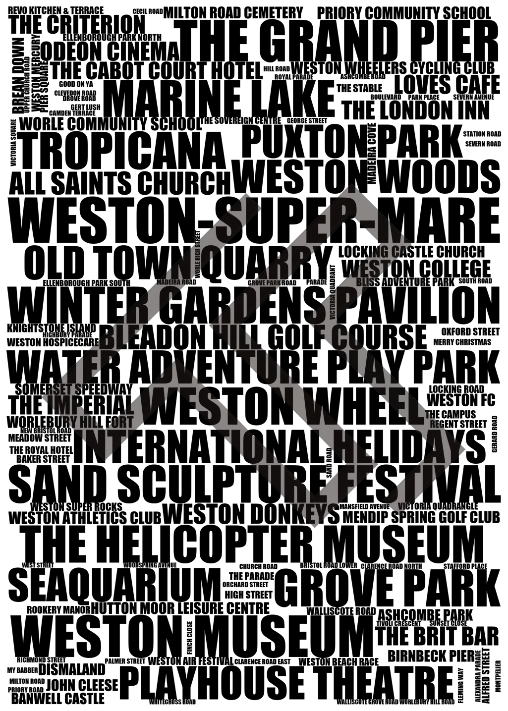 Weston-super-Mare - Premium Typographic Word Cloud Prints, Posters & Gifts