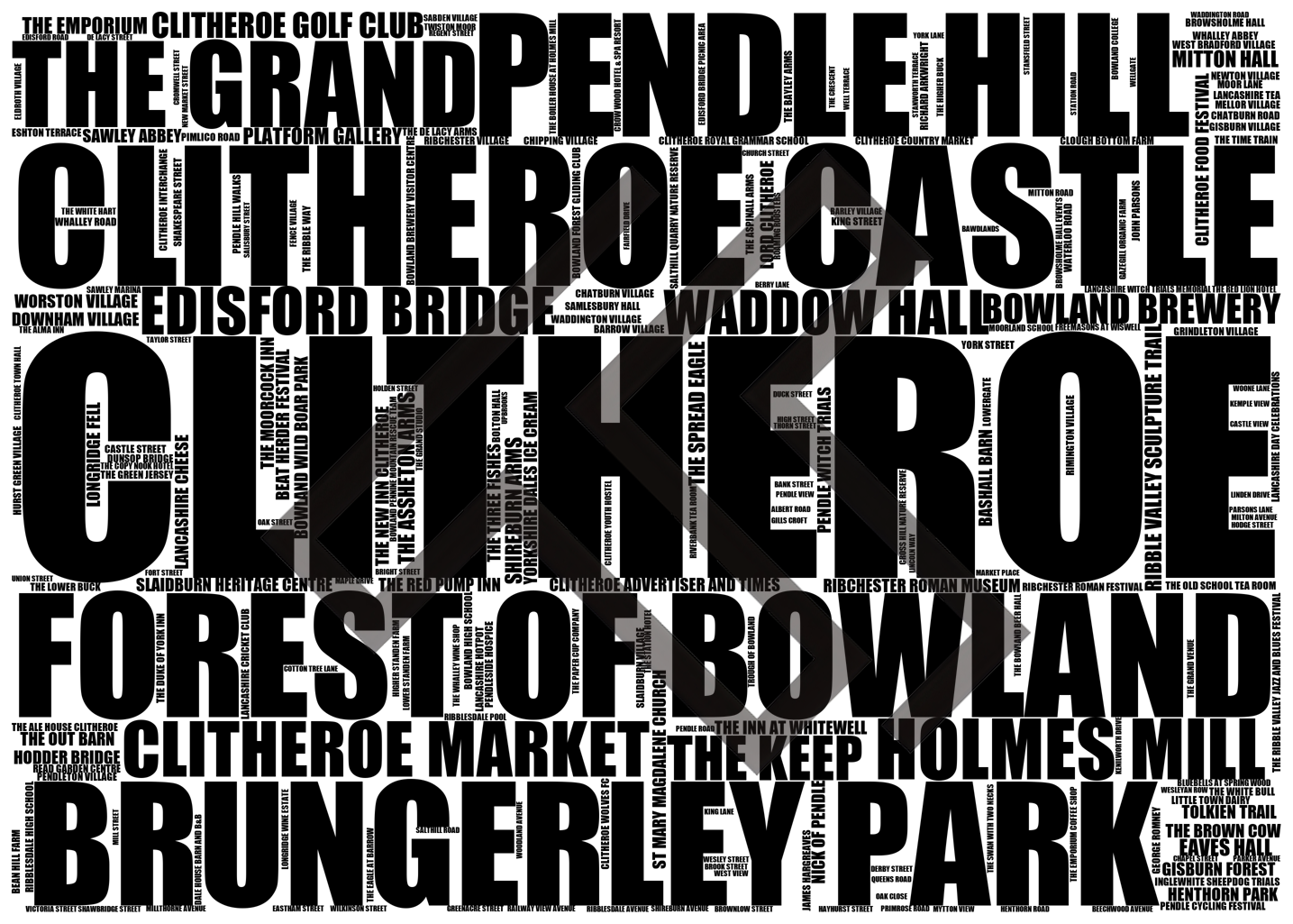 Clitheroe - Premium Typographic Word Cloud Prints, Posters & Gifts