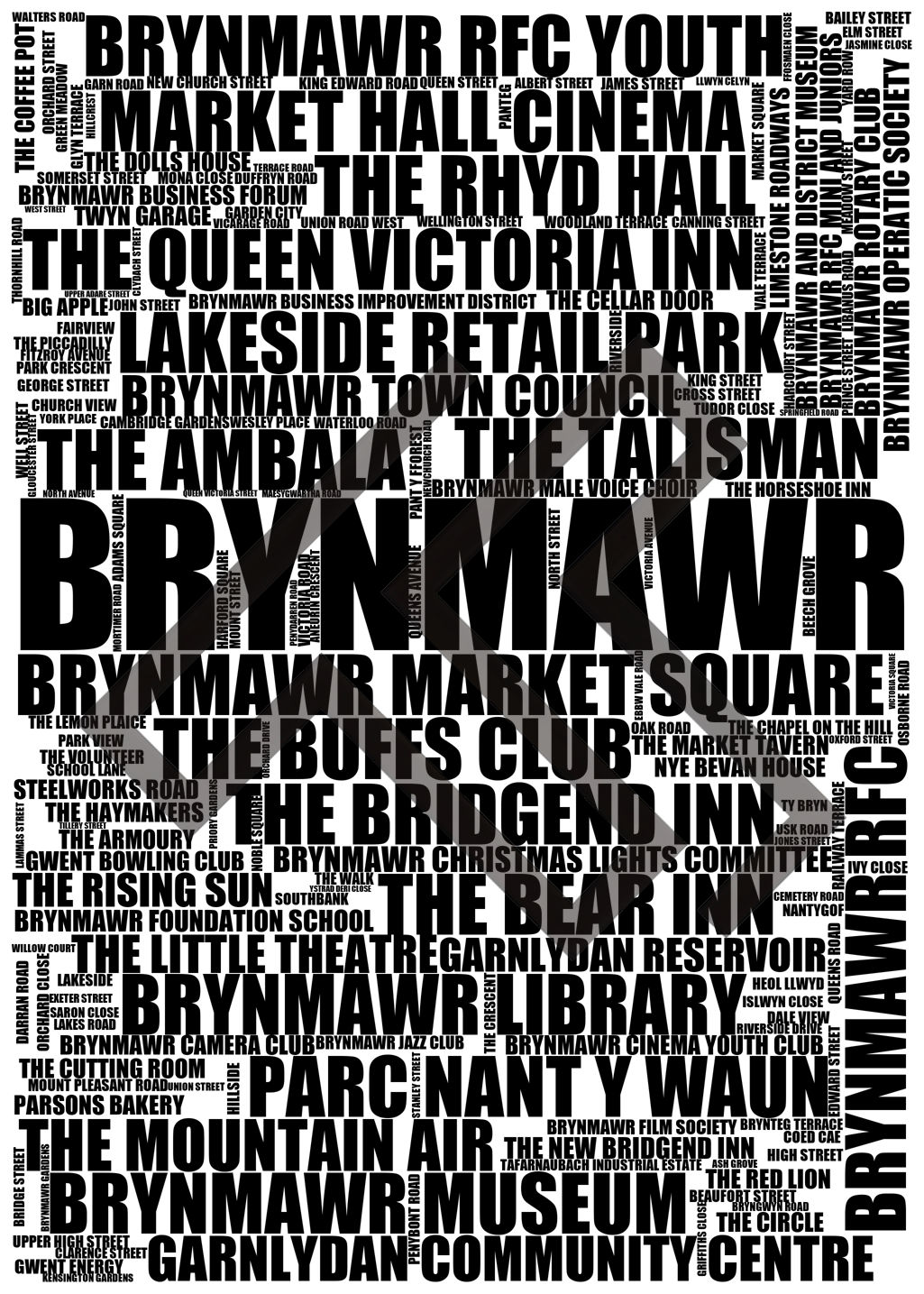 Brynmawr - Premium Typographic Word Cloud Prints, Posters & Gifts