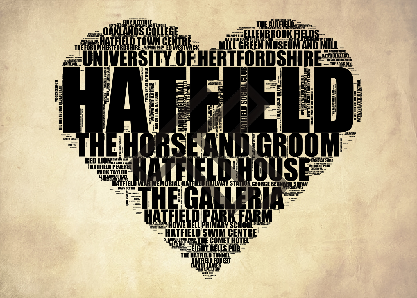 Hatfield - Premium Typographic Word Cloud Prints, Posters & Gifts