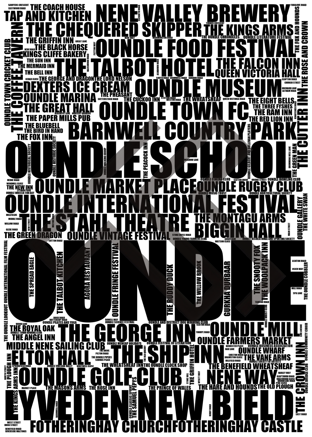 Oundle - Premium Typographic Word Cloud Prints, Posters & Gifts