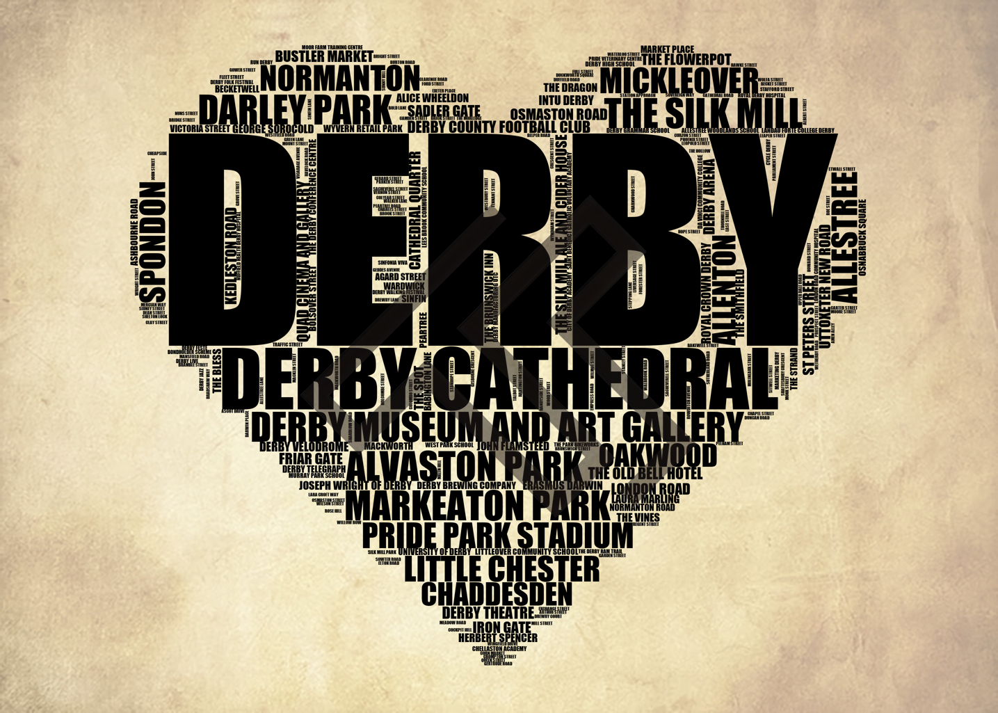 Derby - Premium Typographic Word Cloud Prints, Posters & Gifts