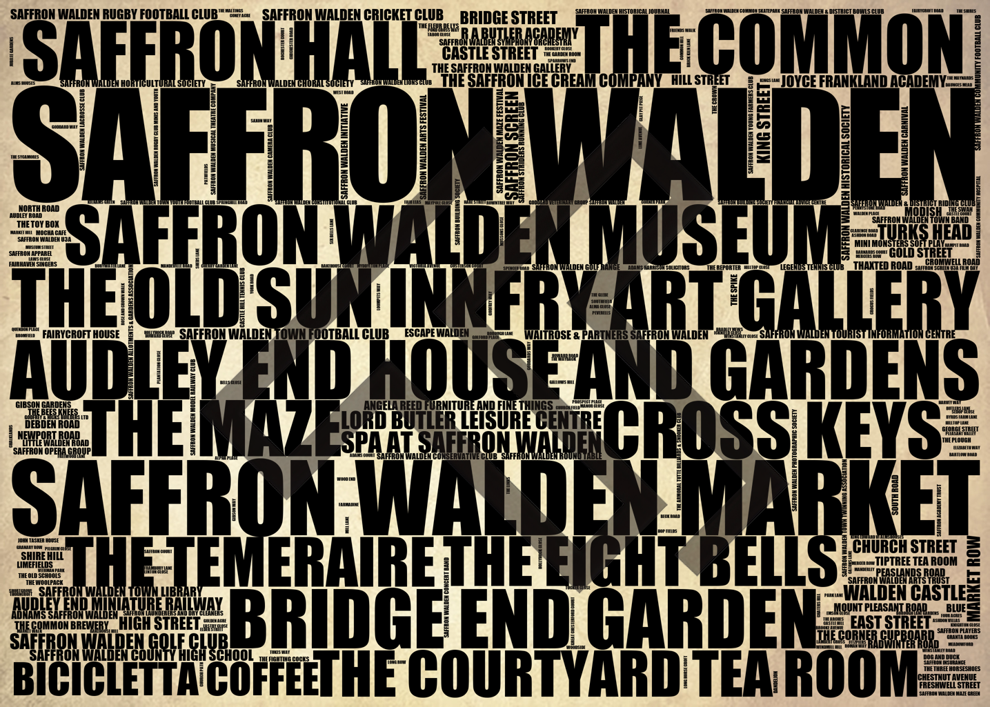 Saffron Walden - Premium Typographic Word Cloud Prints, Posters & Gifts