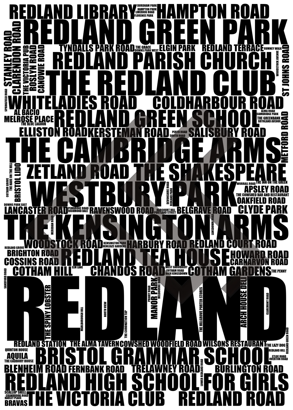 Redland - Premium Typographic Word Cloud Prints, Posters & Gifts