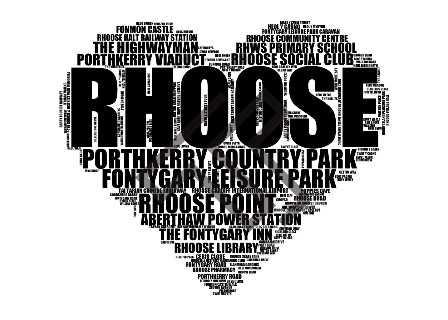 Rhoose - Premium Typographic Word Cloud Prints, Posters & Gifts