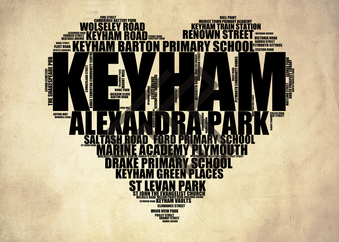 Keyham - Premium Typographic Word Cloud Prints, Posters & Gifts