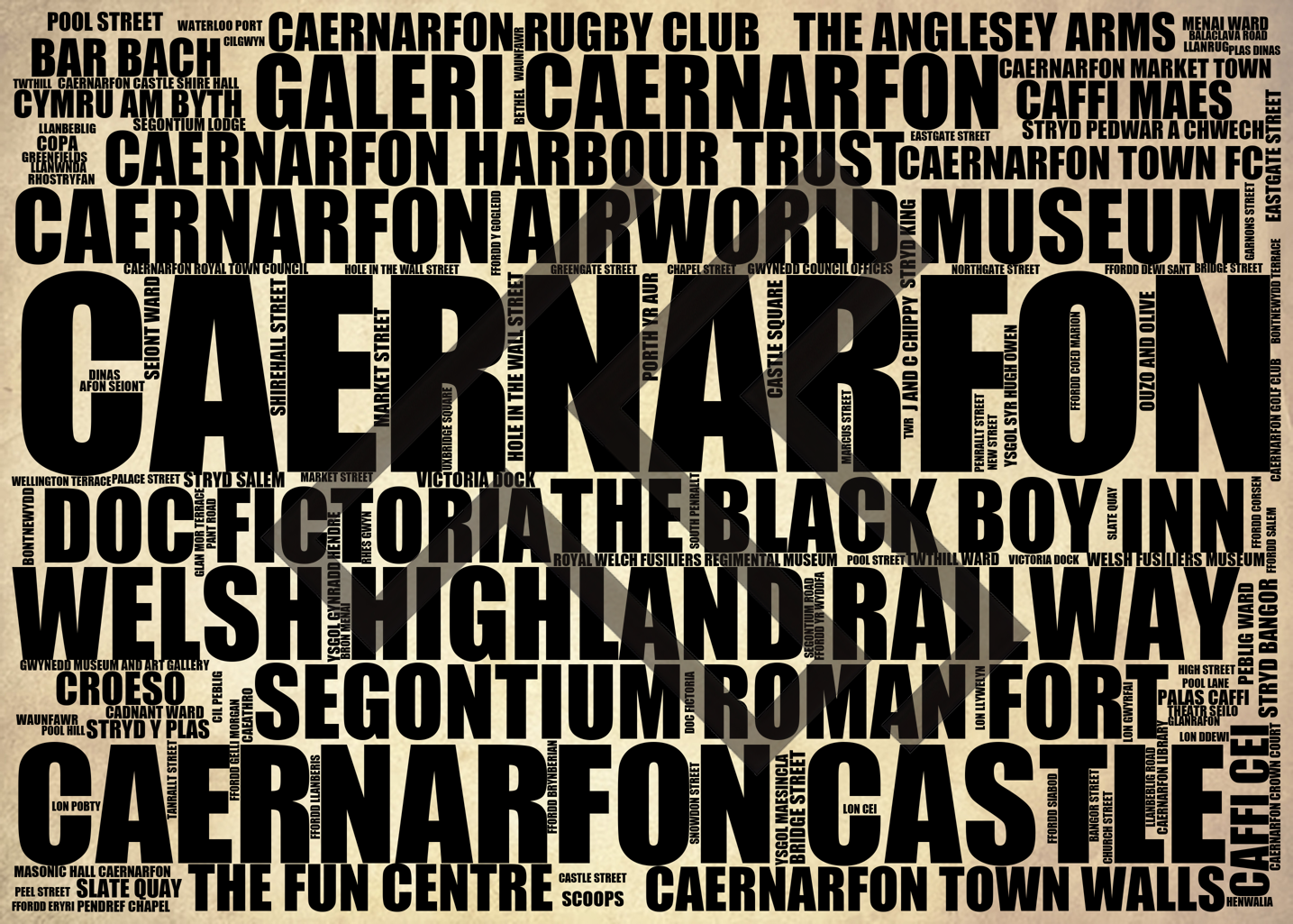 Caernarfon - Premium Typographic Word Cloud Prints, Posters & Gifts