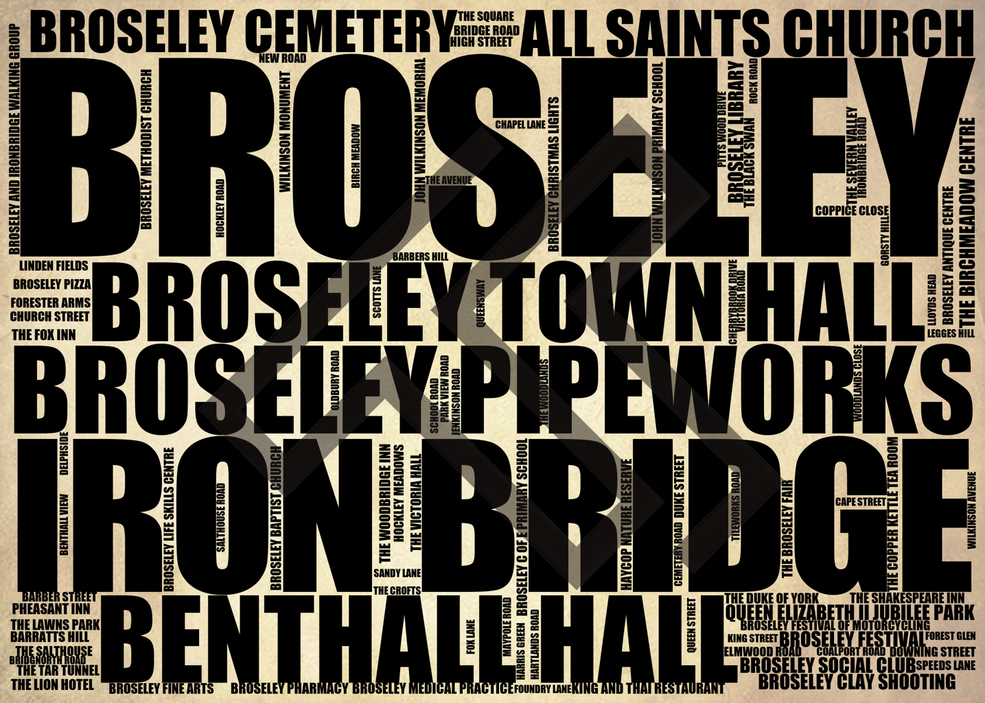 Broseley - Premium Typographic Word Cloud Prints, Posters & Gifts