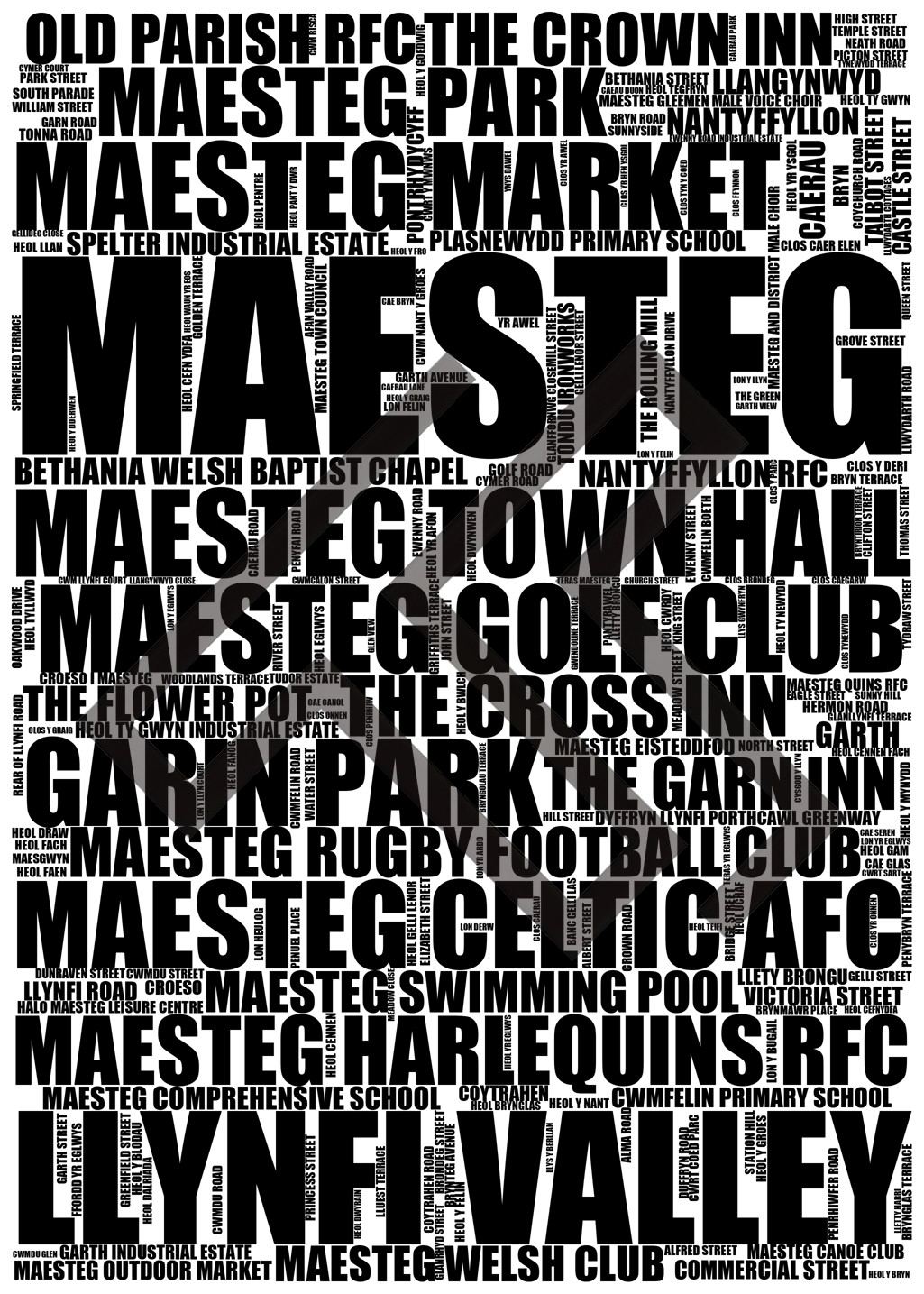 Maesteg - Premium Typographic Word Cloud Prints, Posters & Gifts