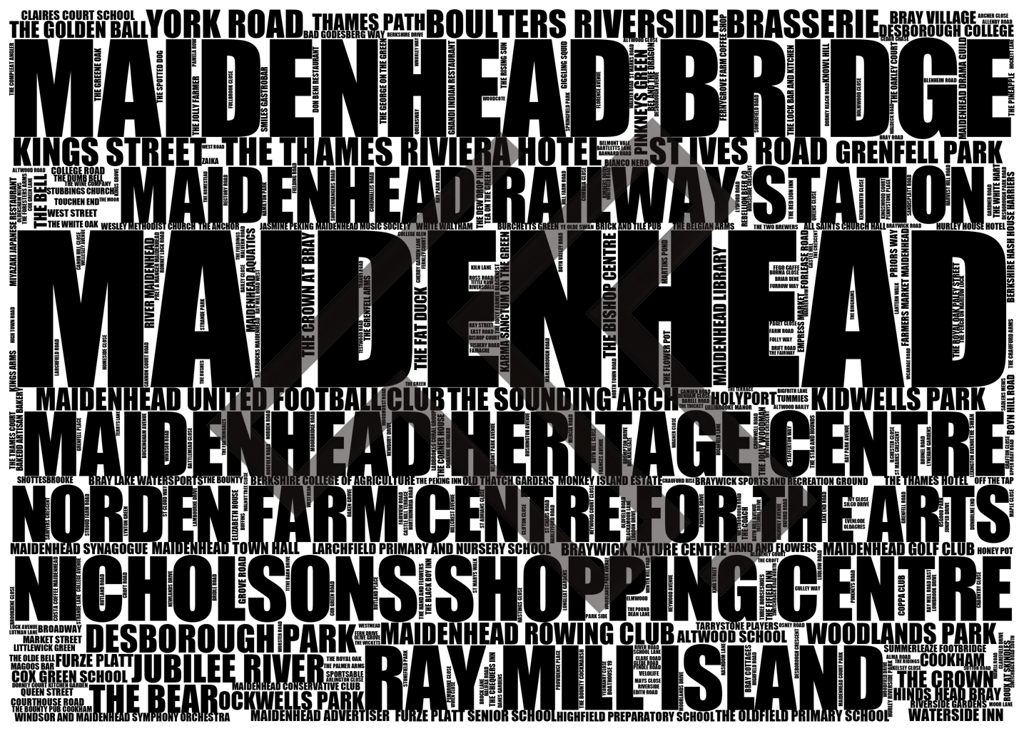 Maidenhead - Premium Typographic Word Cloud Prints, Posters & Gifts