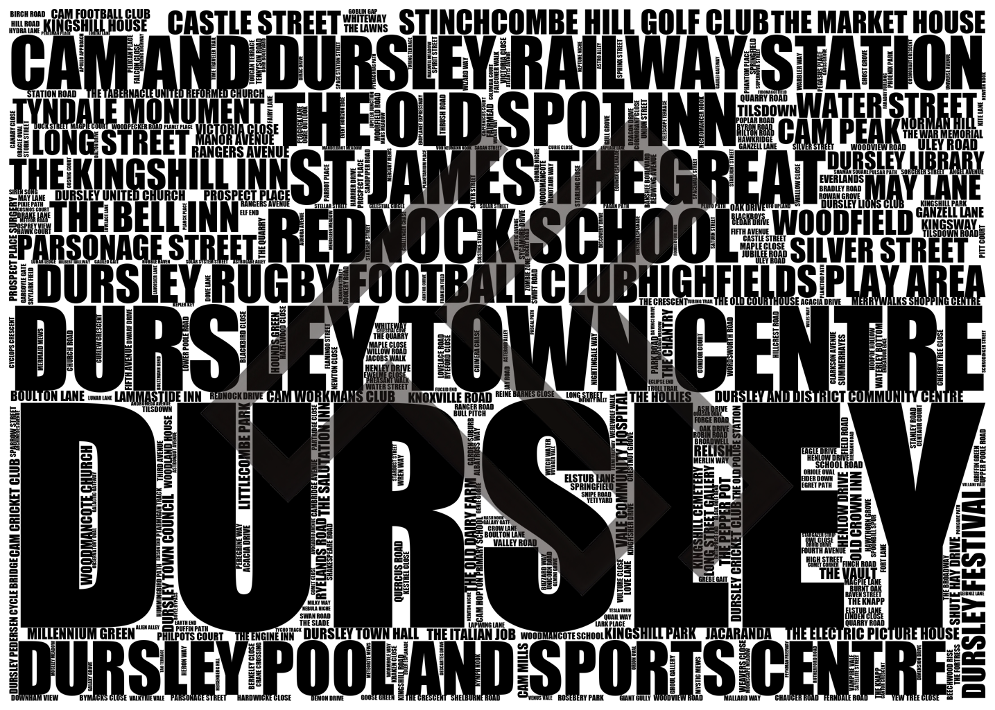 Dursley - Premium Typographic Word Cloud Prints, Posters & Gifts