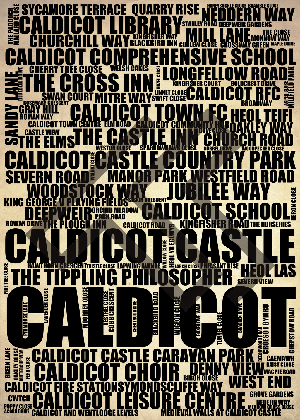 Caldicot - Premium Typographic Word Cloud Prints, Posters & Gifts