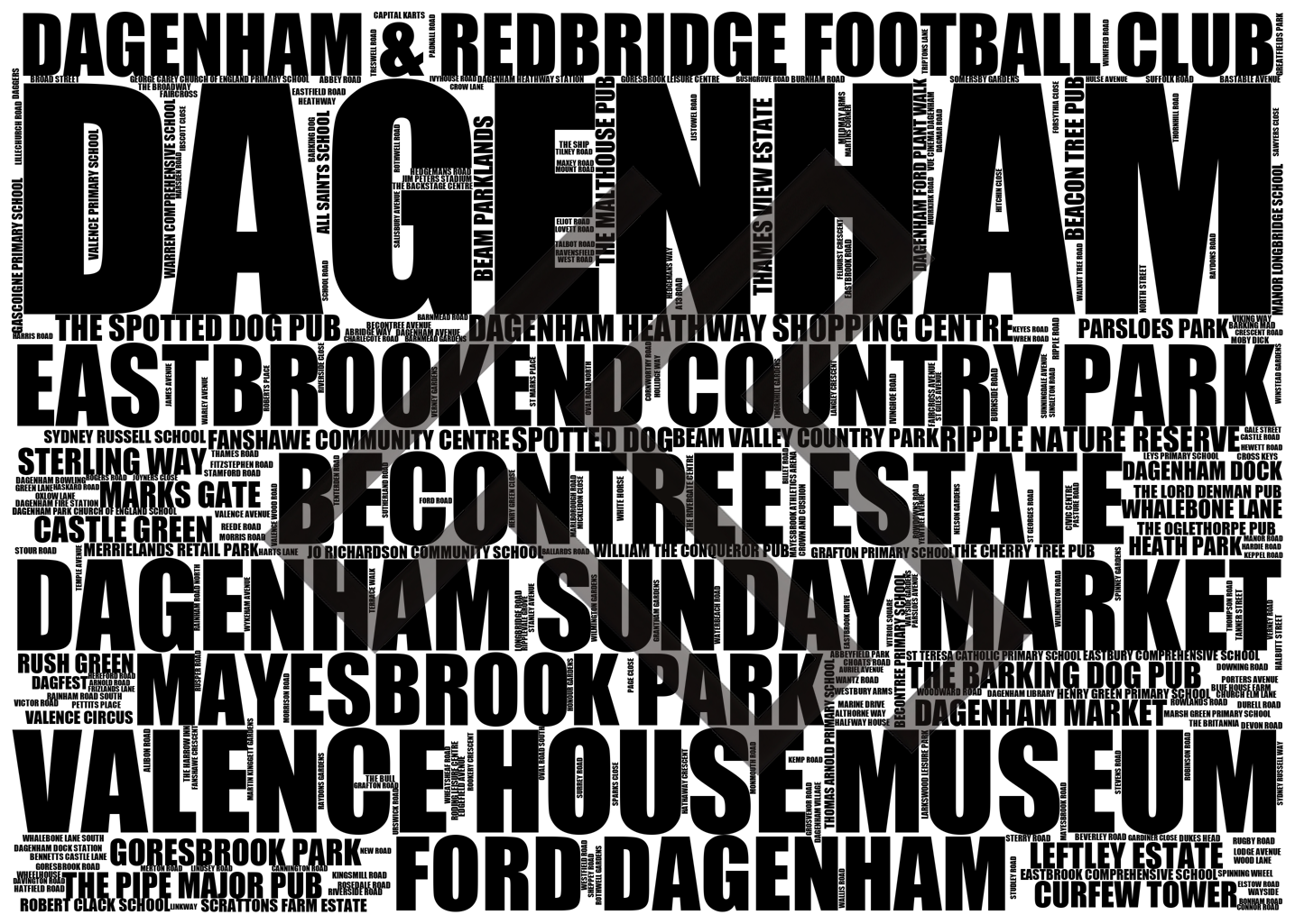 Dagenham - Premium Typographic Word Cloud Prints, Posters & Gifts