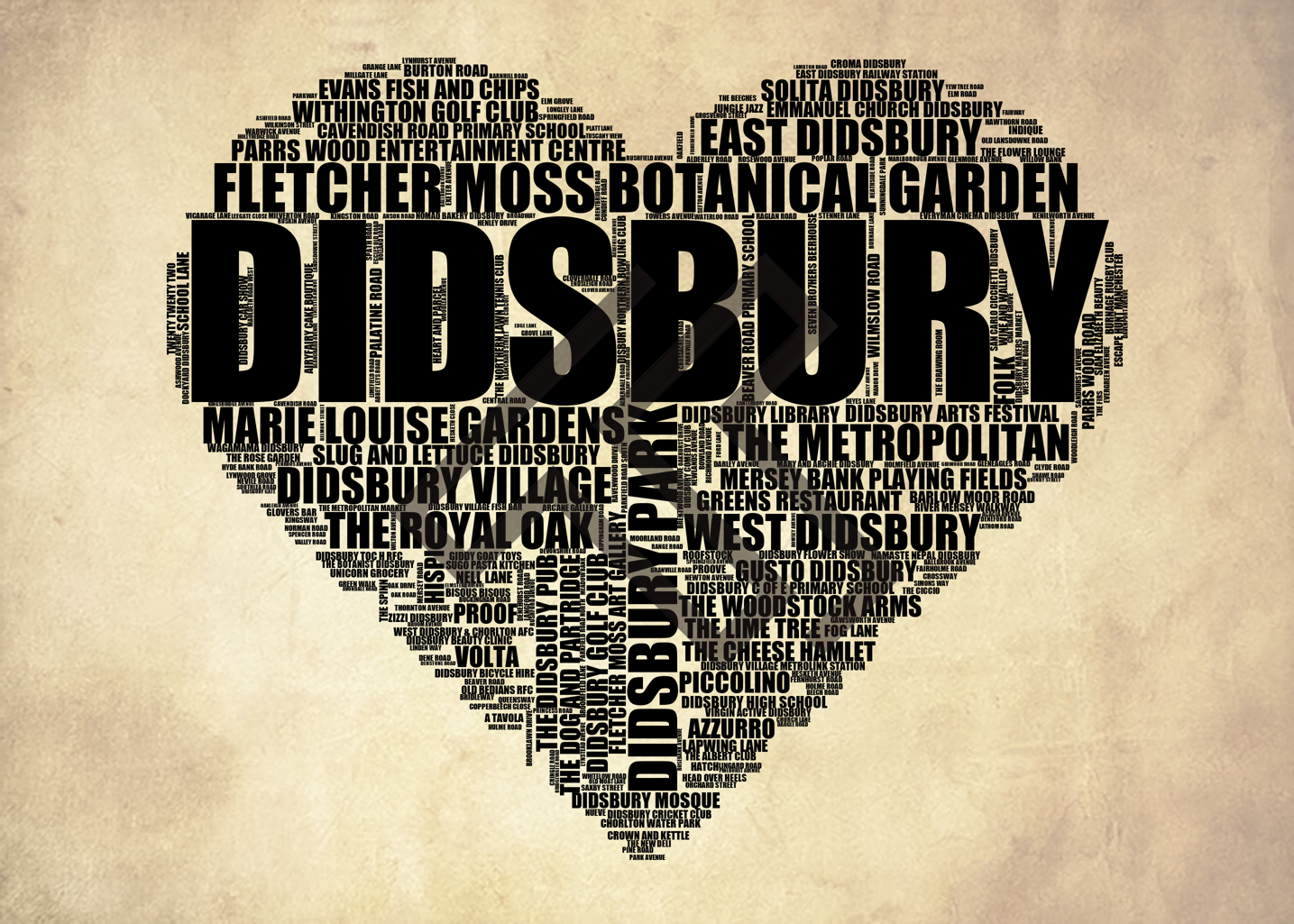 Didsbury - Premium Typographic Word Cloud Prints, Posters & Gifts