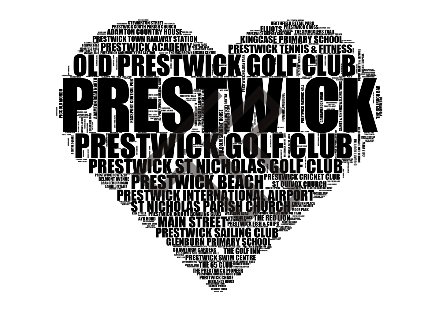 Prestwick - Premium Typographic Word Cloud Prints, Posters & Gifts