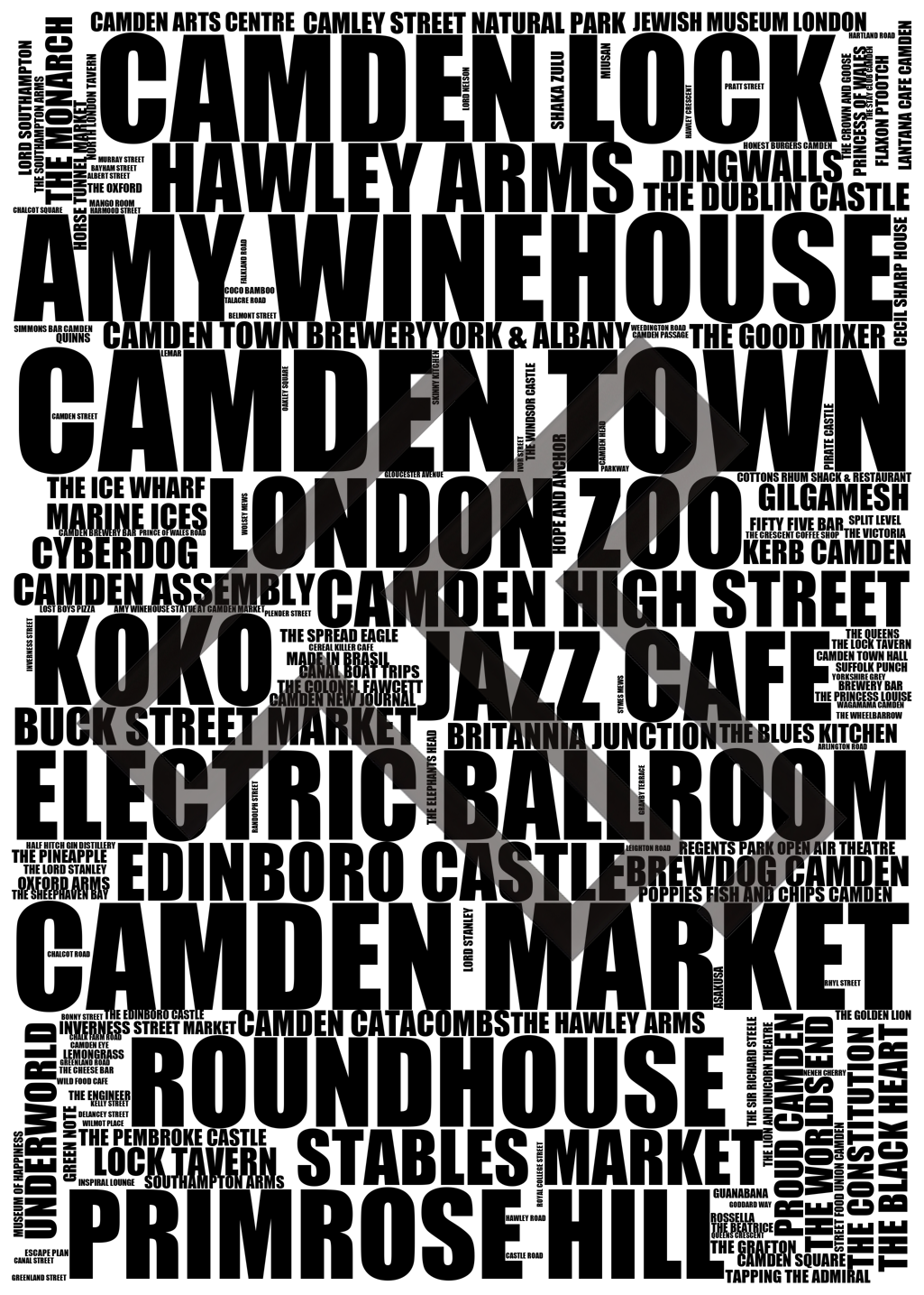 Camden Town - Premium Typographic Word Cloud Prints, Posters & Gifts