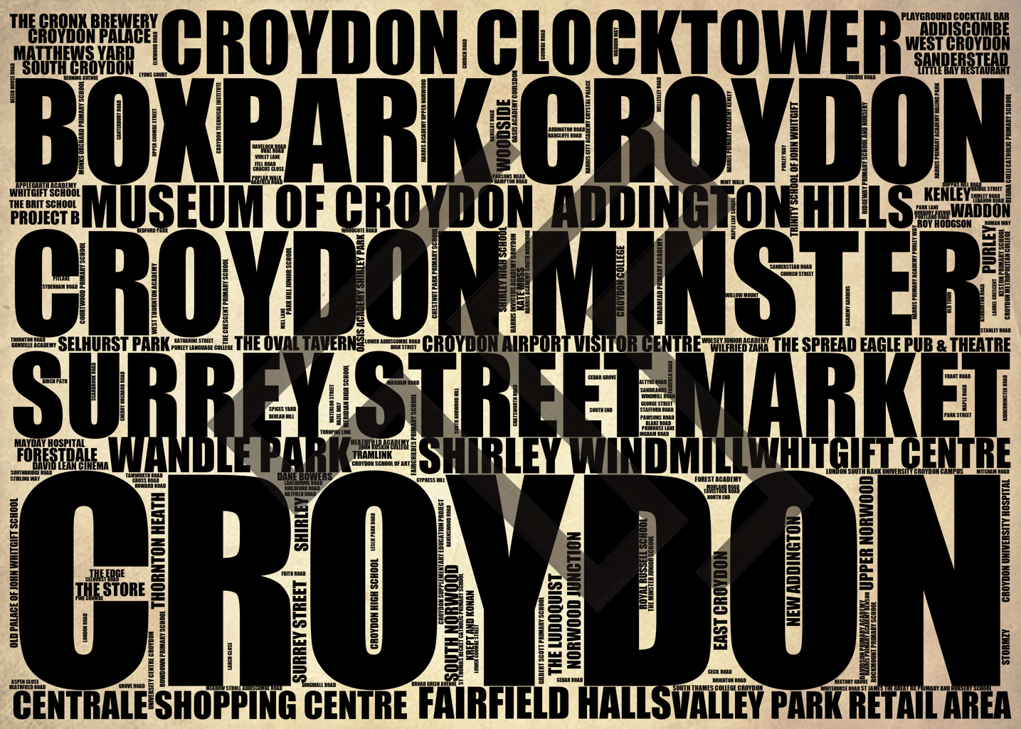 Croydon - Premium Typographic Word Cloud Prints, Posters & Gifts
