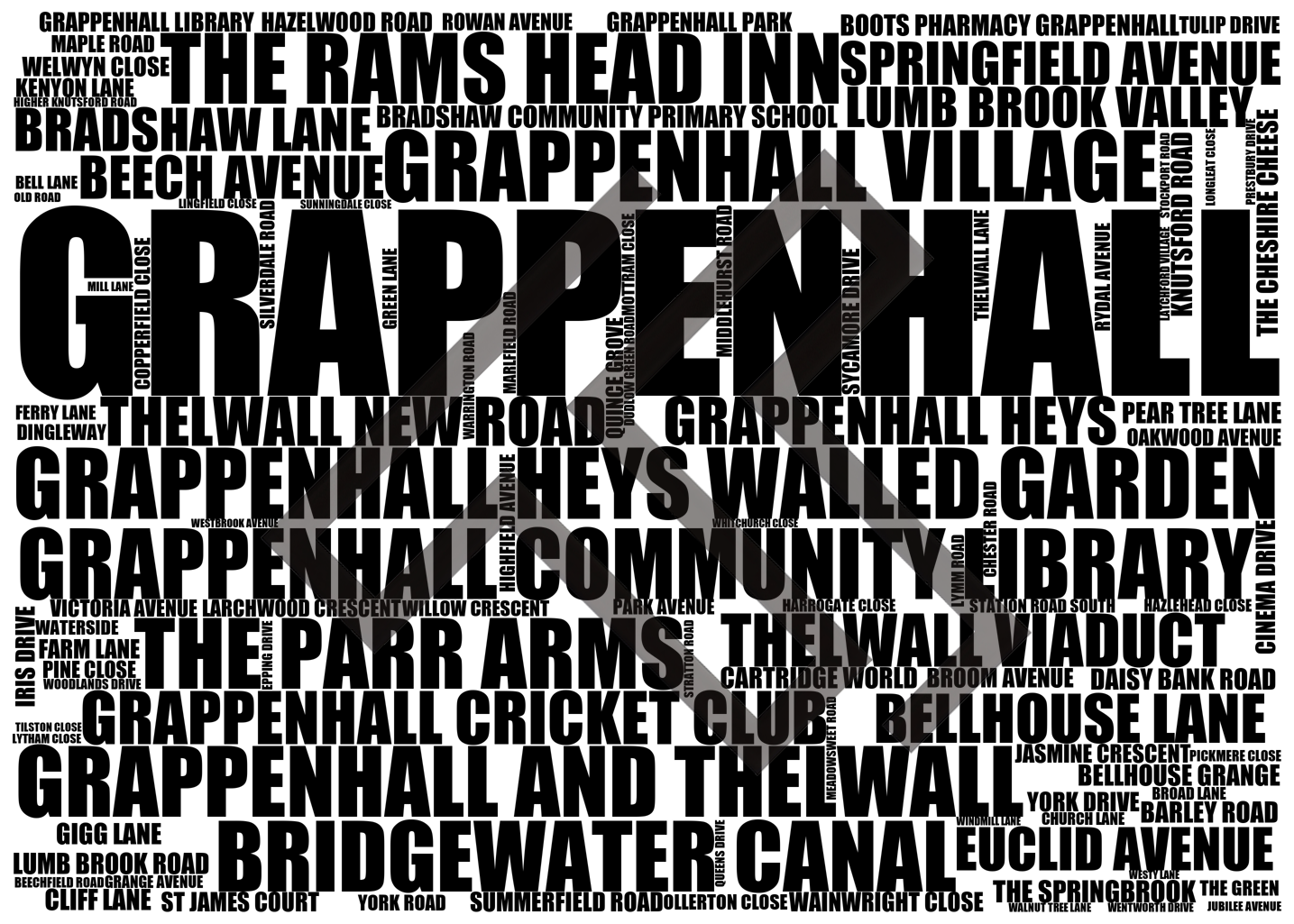 Grappenhall - Premium Typographic Word Cloud Prints, Posters & Gifts