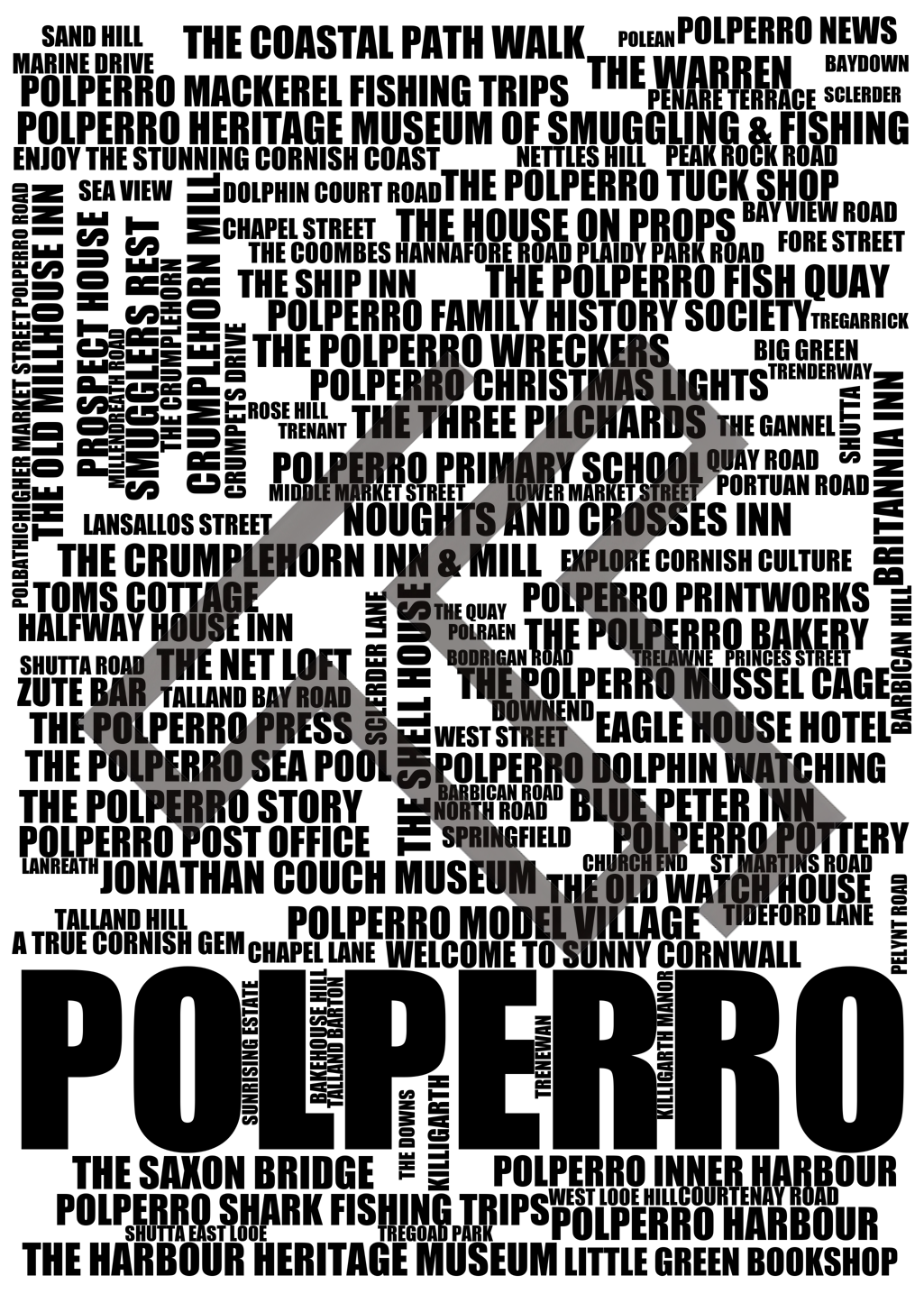 Polperro - Premium Typographic Word Cloud Prints, Posters & Gifts