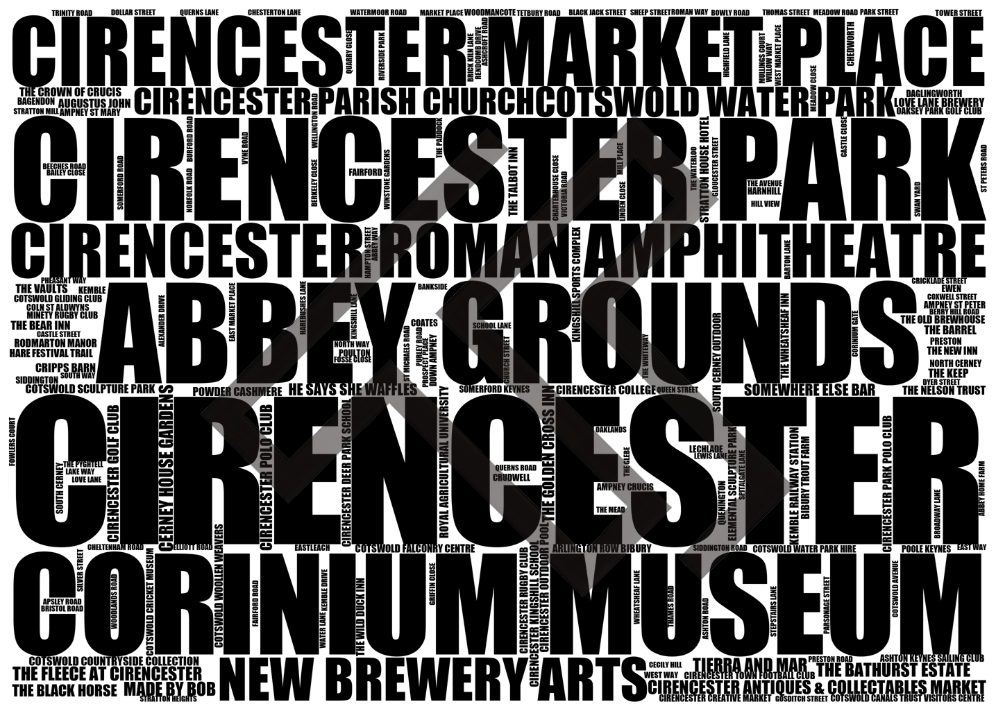 Cirencester - Premium Typographic Word Cloud Prints, Posters & Gifts