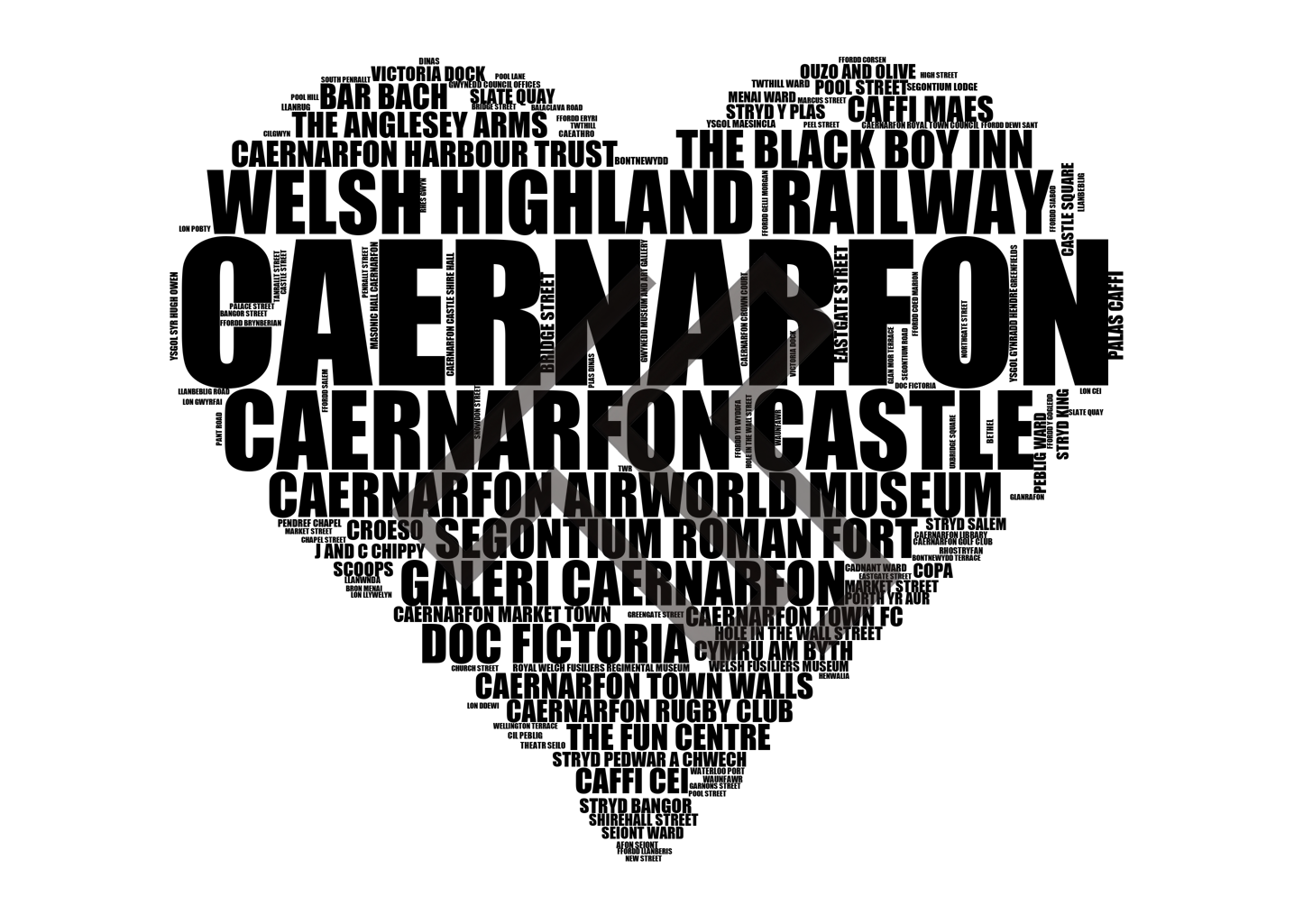 Caernarfon - Premium Typographic Word Cloud Prints, Posters & Gifts