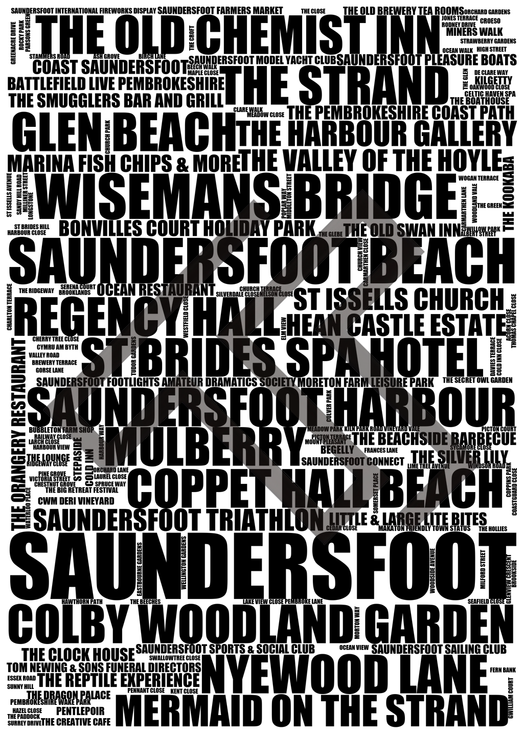 Saundersfoot - Premium Typographic Word Cloud Prints, Posters & Gifts