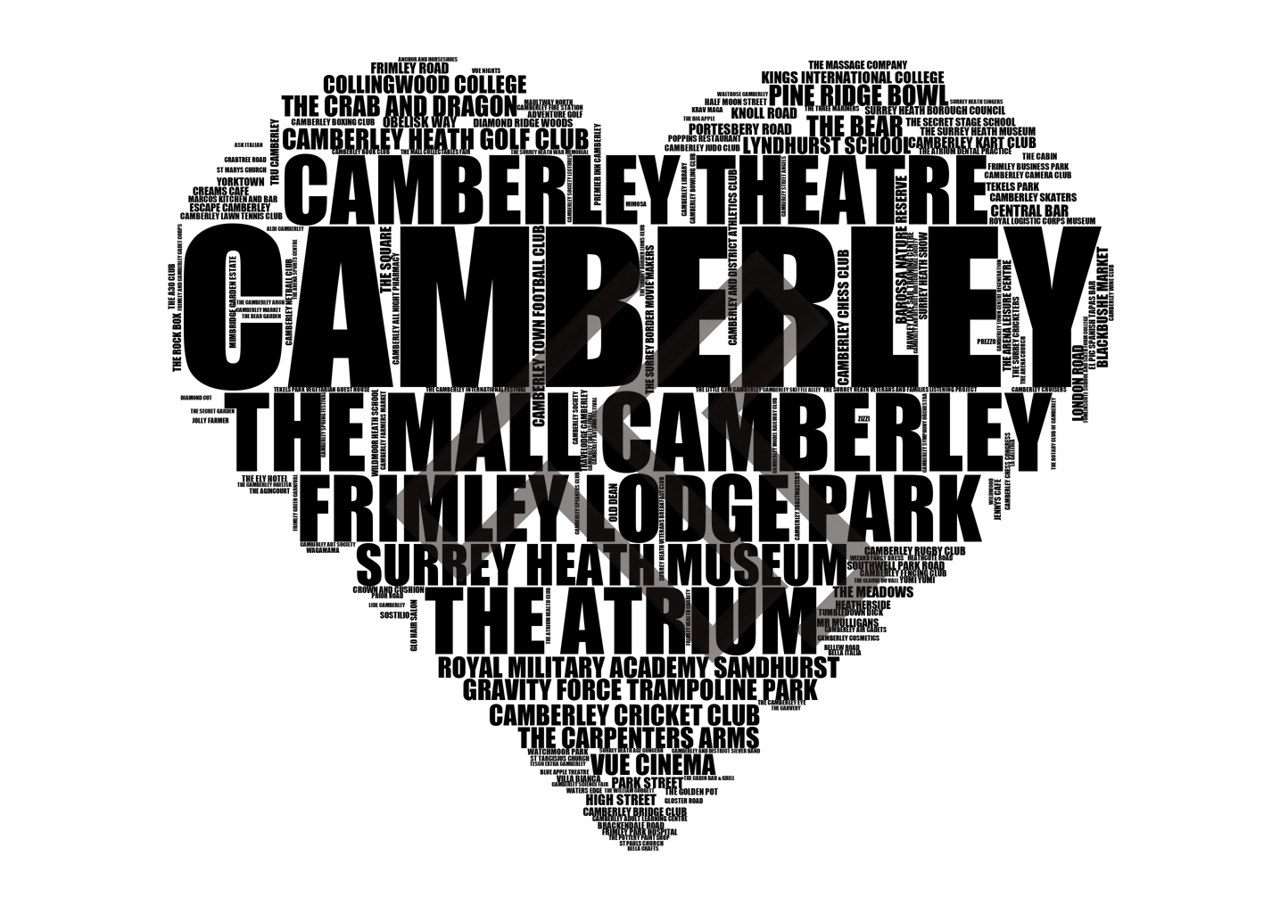 Camberley - Premium Typographic Word Cloud Prints, Posters & Gifts