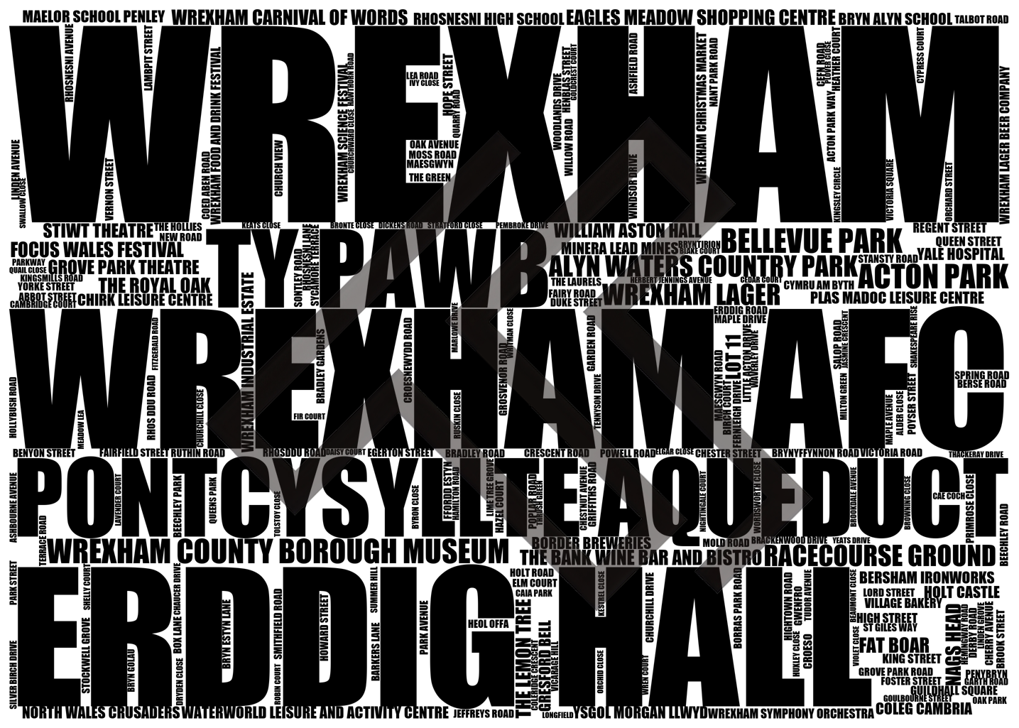 Wrexham - Premium Typographic Word Cloud Prints, Posters & Gifts