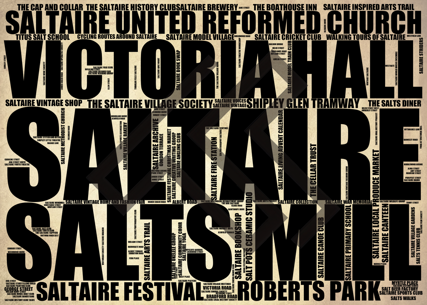 Saltaire - Premium Typographic Word Cloud Prints, Posters & Gifts