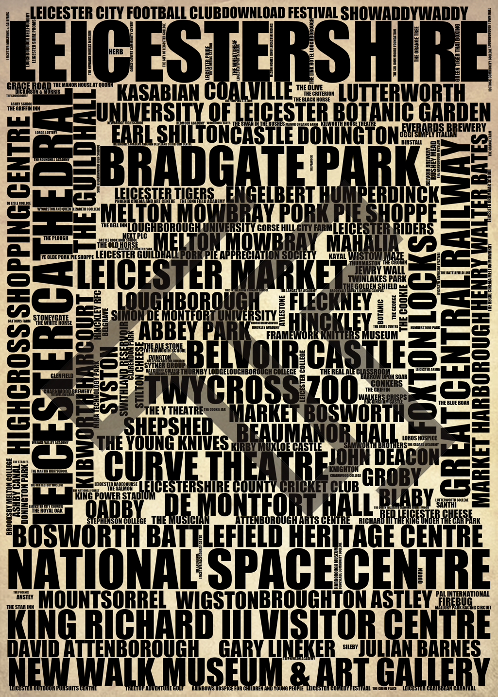 Leicestershire - Premium Typographic Word Cloud Prints, Posters & Gifts