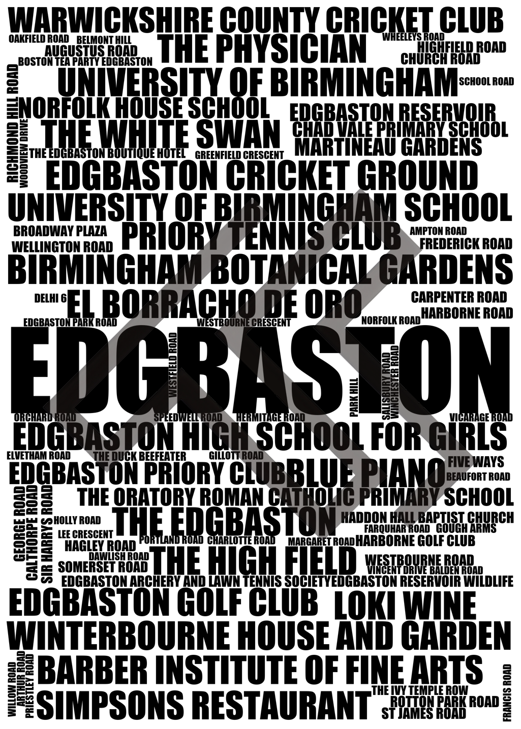 Edgbaston - Premium Typographic Word Cloud Prints, Posters & Gifts