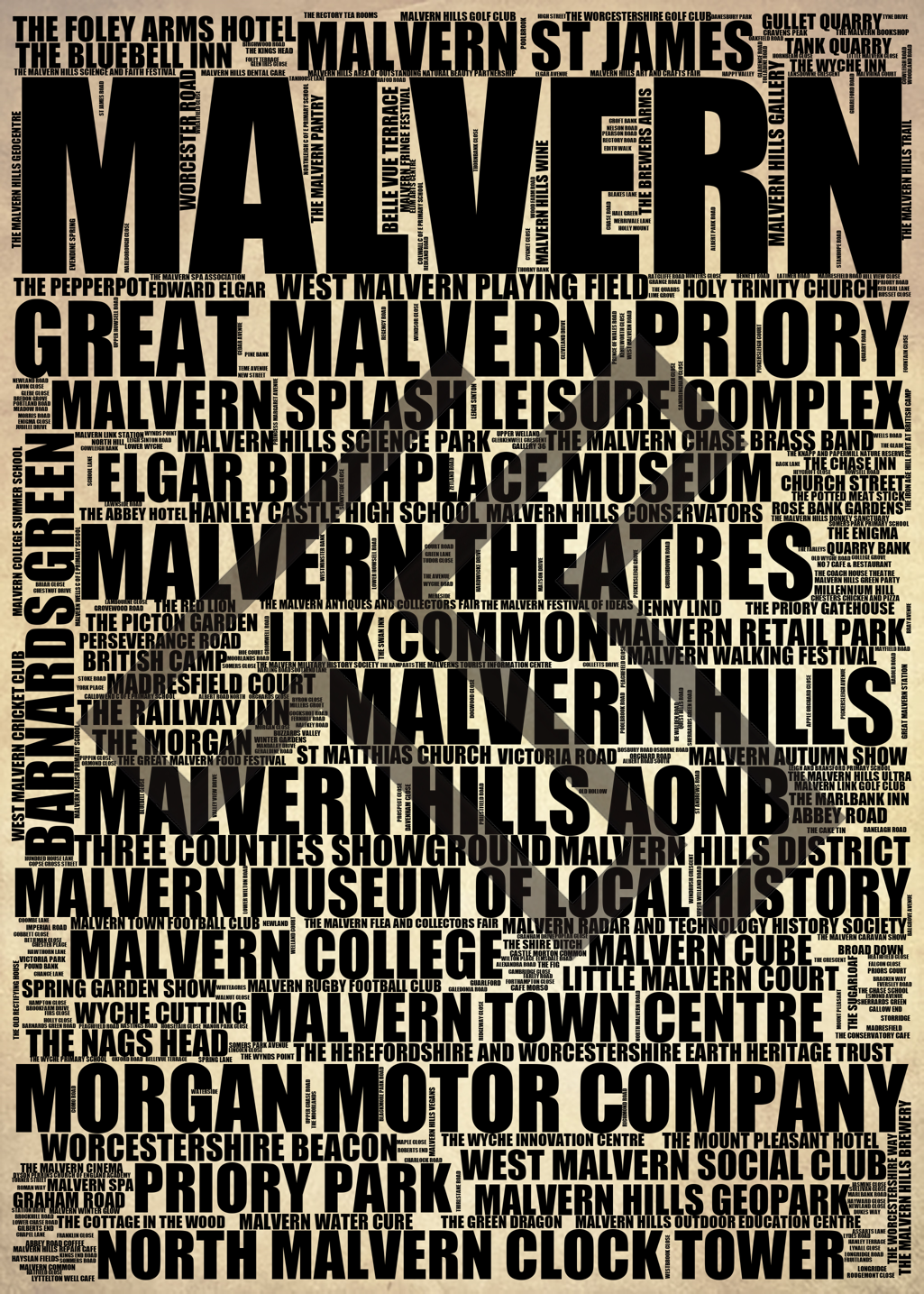 Malvern - Premium Typographic Word Cloud Prints, Posters & Gifts