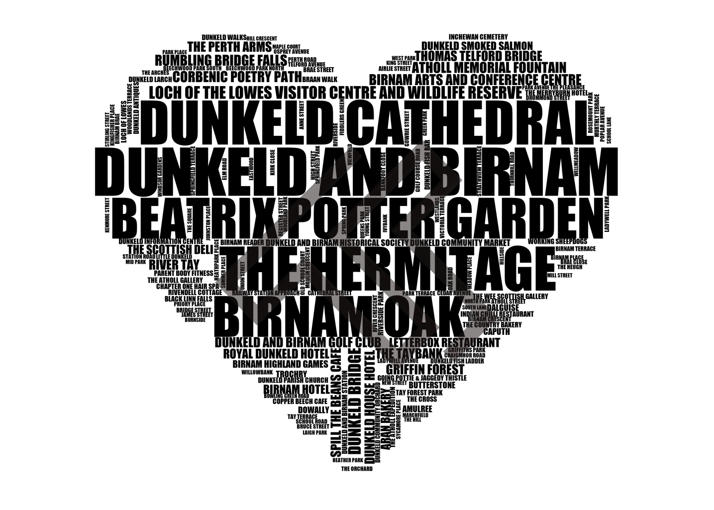 Dunkeld and Birnam - Premium Typographic Word Cloud Prints, Posters & Gifts