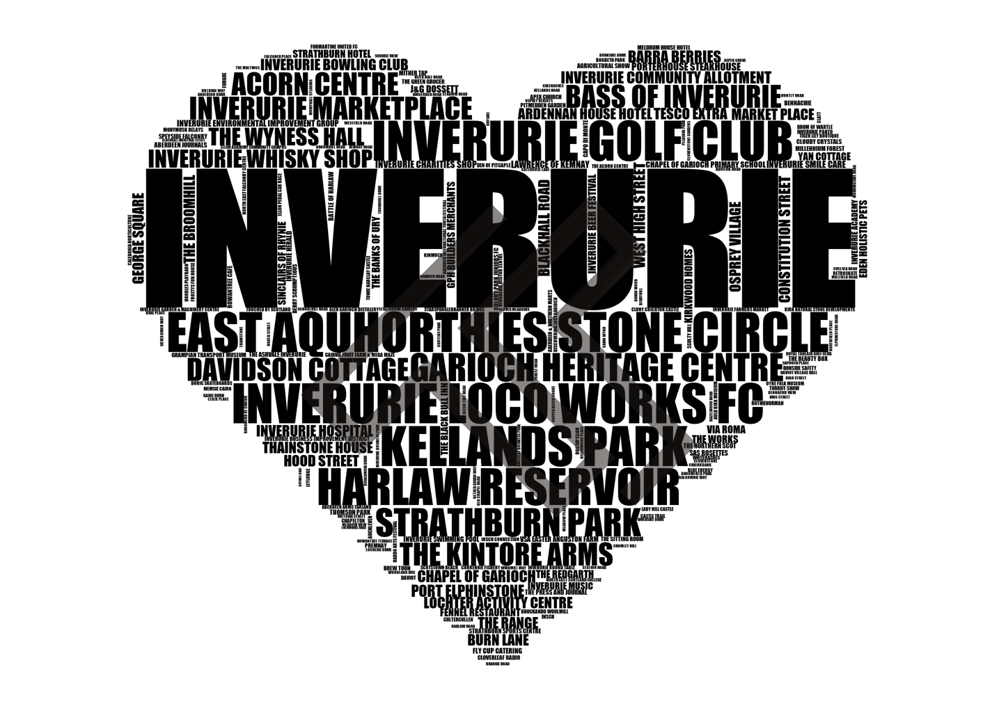 Inverurie - Premium Typographic Word Cloud Prints, Posters & Gifts