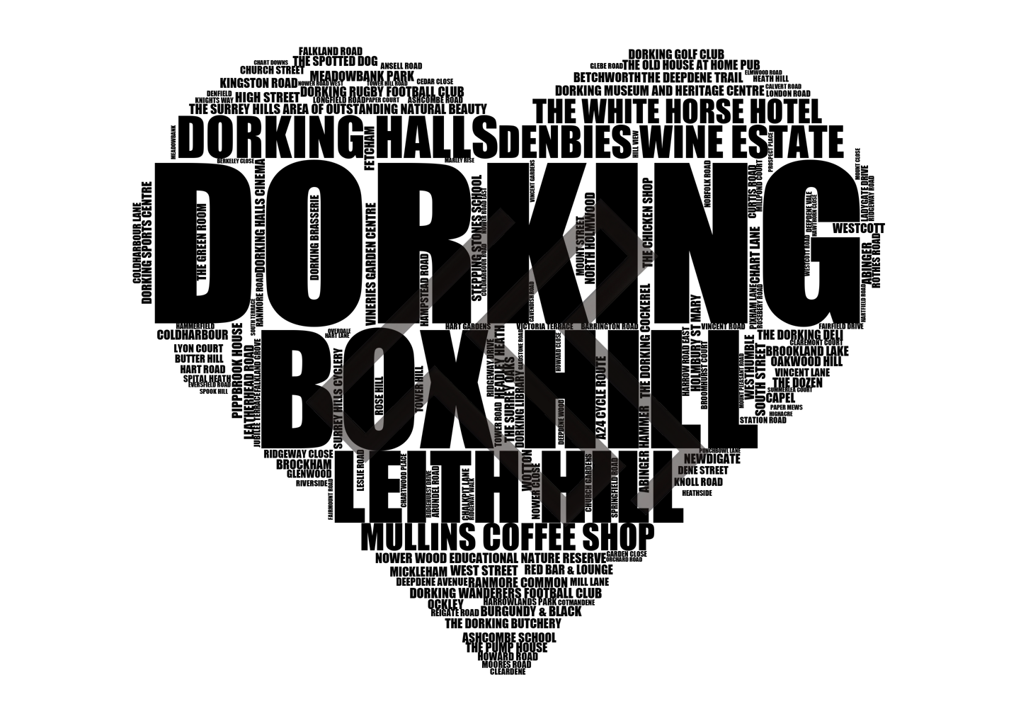 Dorking - Premium Typographic Word Cloud Prints, Posters & Gifts