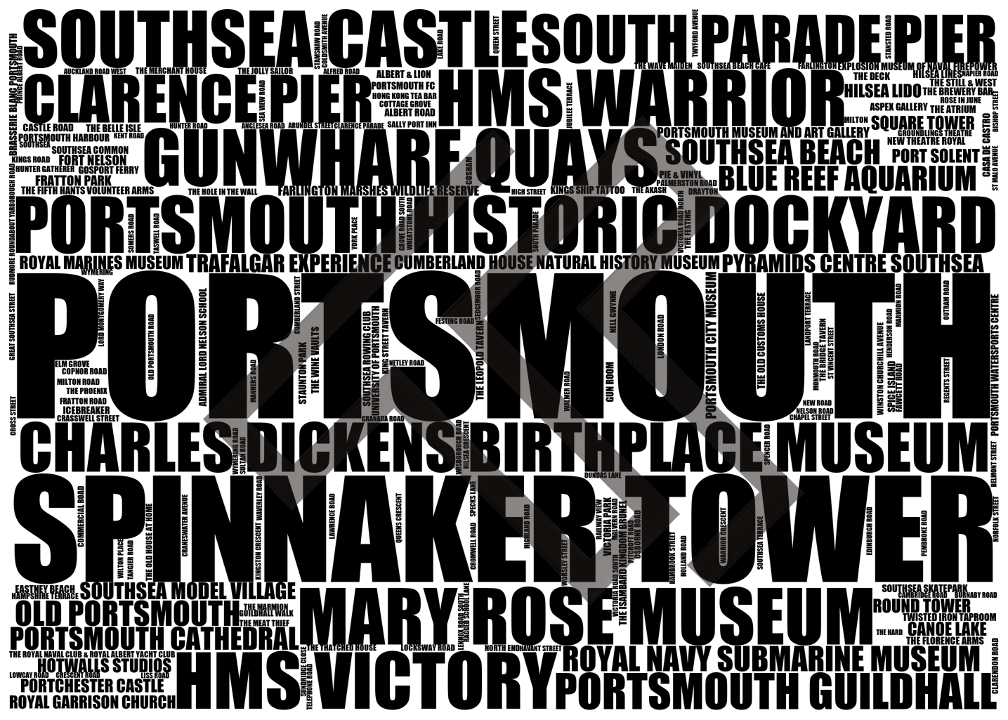 Portsmouth - Premium Typographic Word Cloud Prints, Posters & Gifts