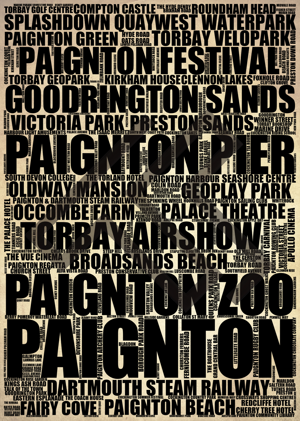 Paignton - Premium Typographic Word Cloud Prints, Posters & Gifts