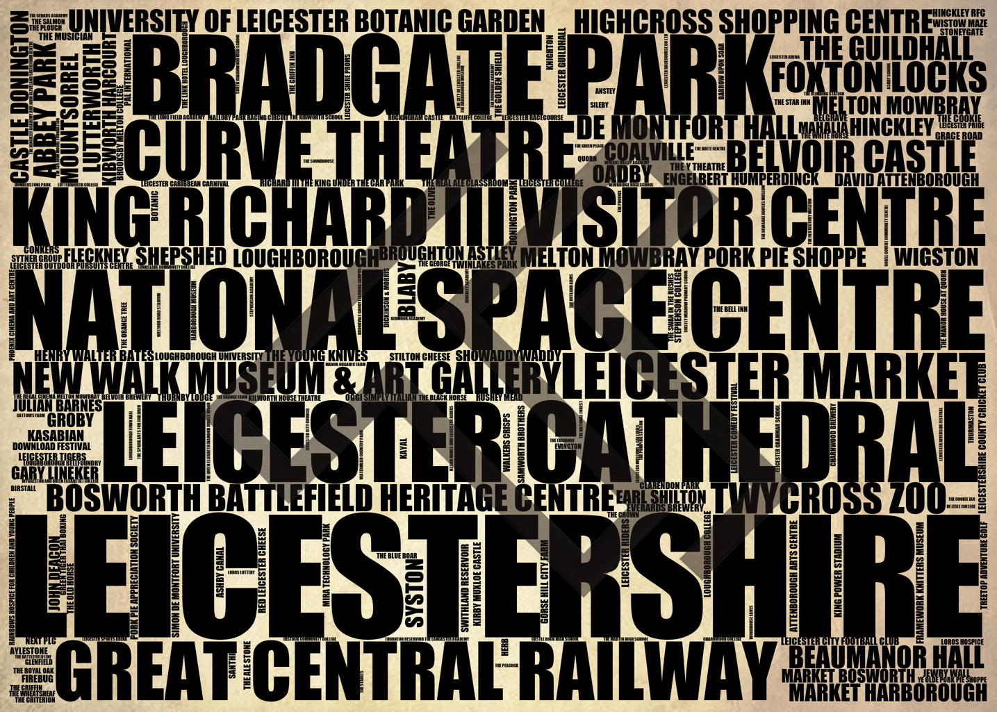 Leicestershire - Premium Typographic Word Cloud Prints, Posters & Gifts