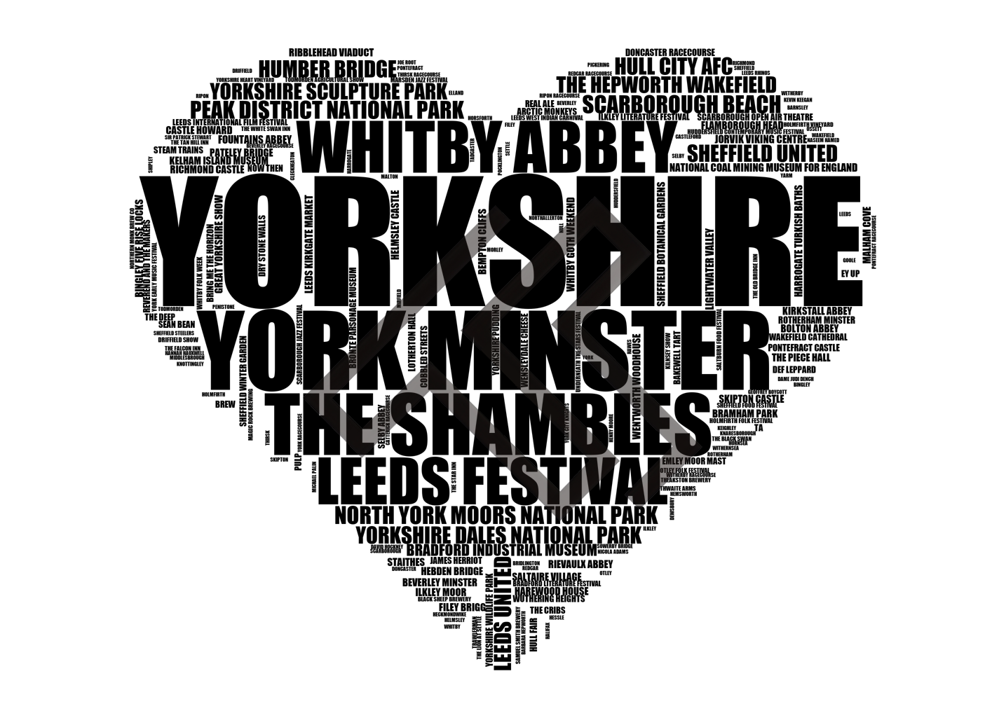 Yorkshire - Premium Typographic Word Cloud Prints, Posters & Gifts