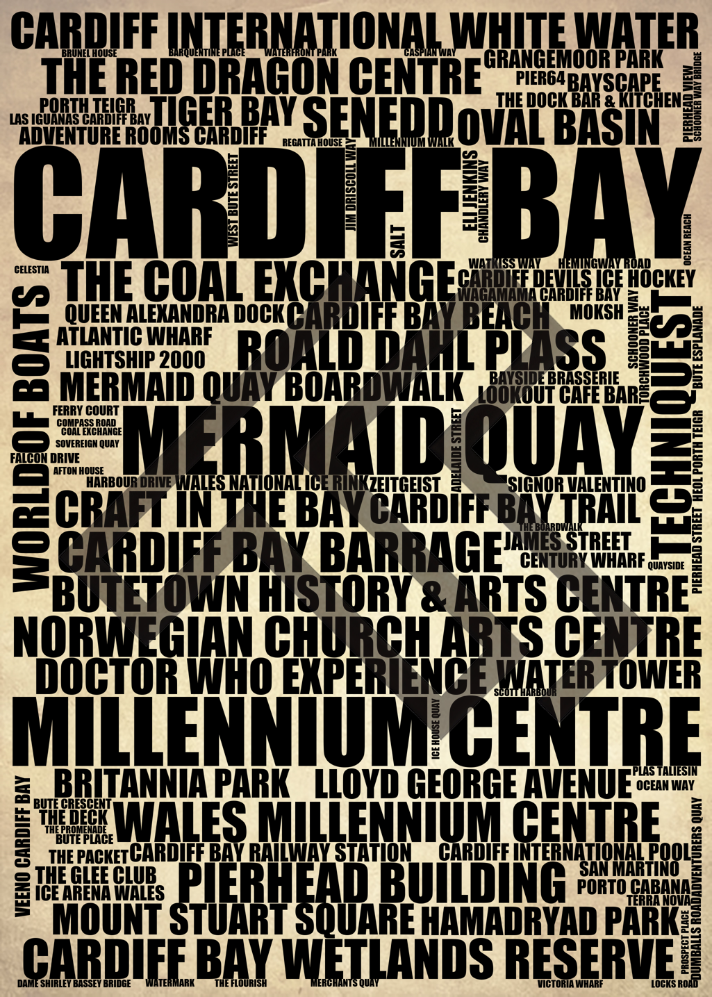 Cardiff Bay - Premium Typographic Word Cloud Prints, Posters & Gifts