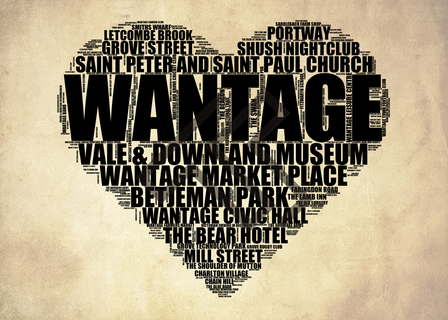 Wantage - Premium Typographic Word Cloud Prints, Posters & Gifts