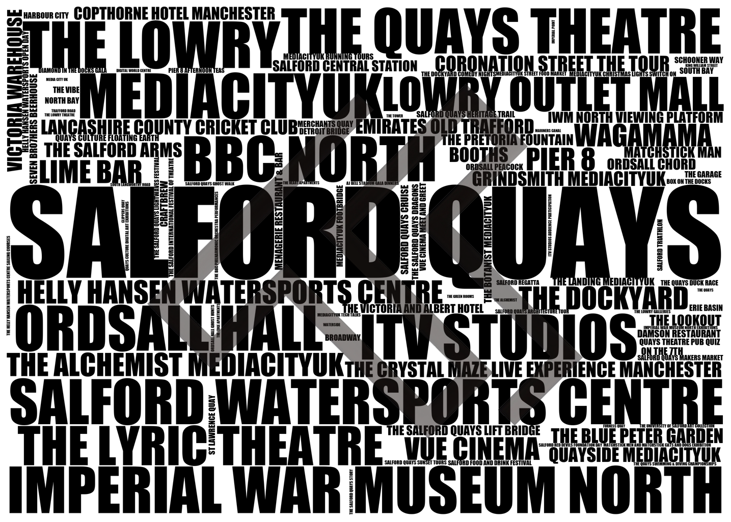 Salford Quays - Premium Typographic Word Cloud Prints, Posters & Gifts
