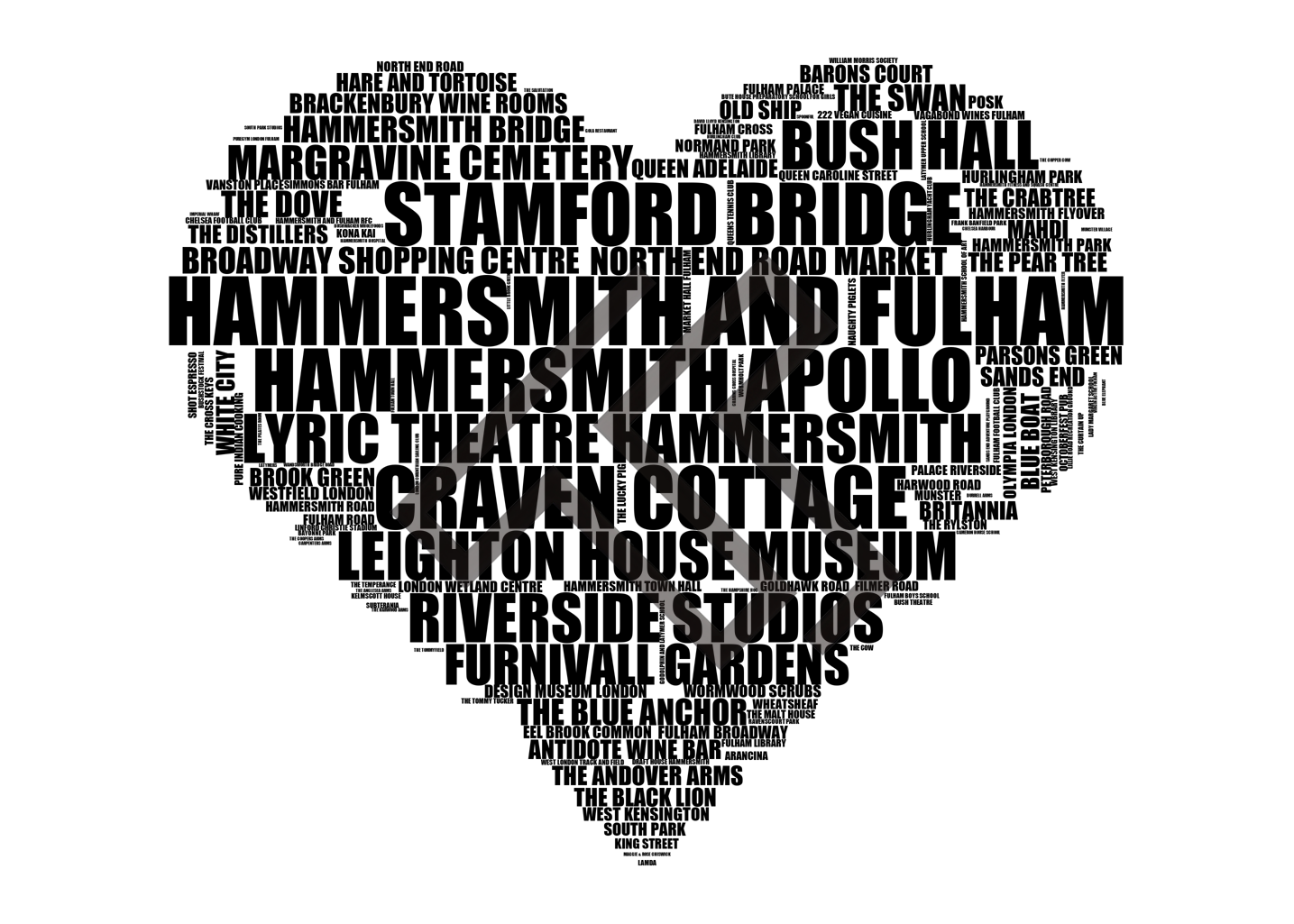 Hammersmith and Fulham - Premium Typographic Word Cloud Prints, Posters & Gifts